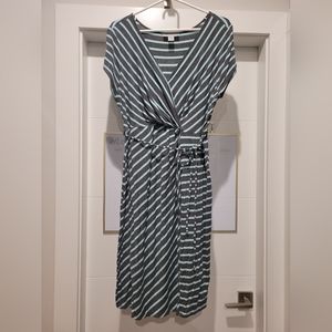 Women's Motherhood Maternity Teal and Grey striped Rayon Dress | Size XL